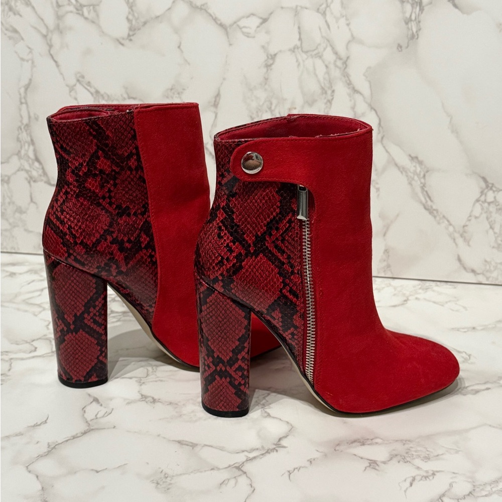 Red Snake Print Ankle Boots